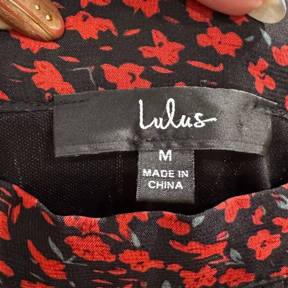 Lulus Duarte Black and Red Floral Pleated Tiered Ethereal Midi Skirt (Size M) - Picture 6 of 10